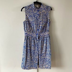 Diane Von Furstenberg Blue Leaf Print Shirtdress - Size 8, Never Worn!